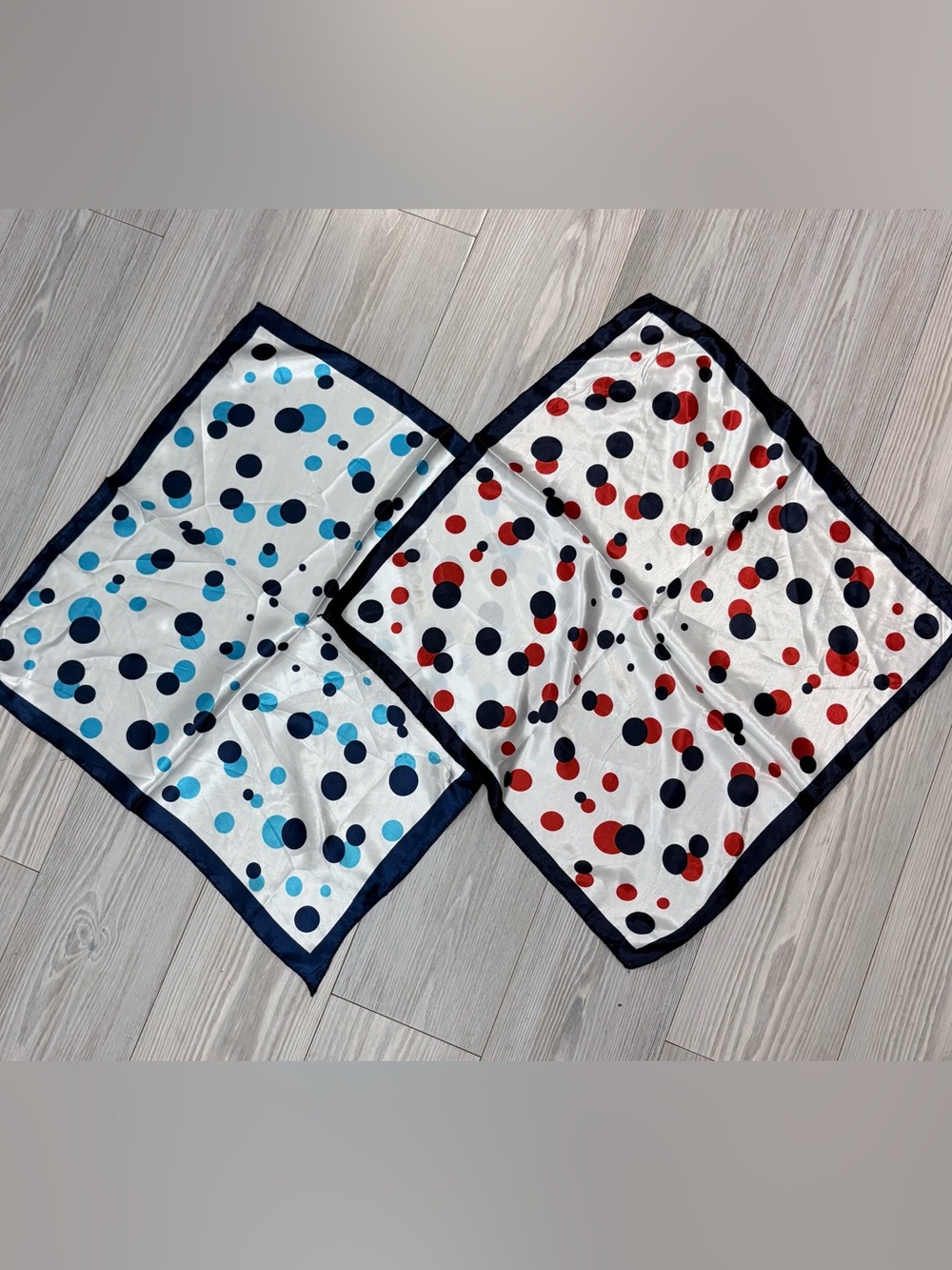 Set of two Polka Dot Satin Bandana Scarfs or bag twillies 💙❤️